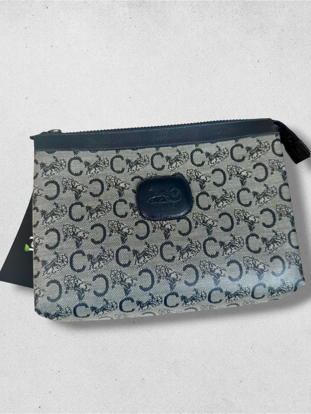 Celine Sulky Coated Canvas Clutch Pouch Monogram Dark Slate Blue